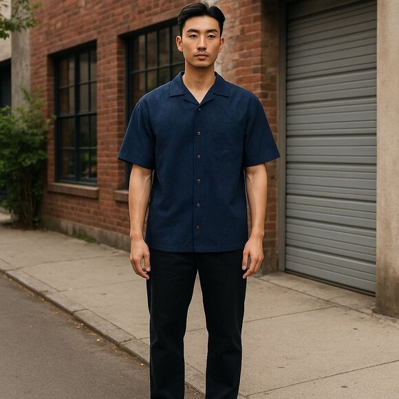 Eagle Dry Goods Mens L Navy 100% Silk Resort Camp Short Sleeve Hawaiian Shirt - Picture 2 of 13